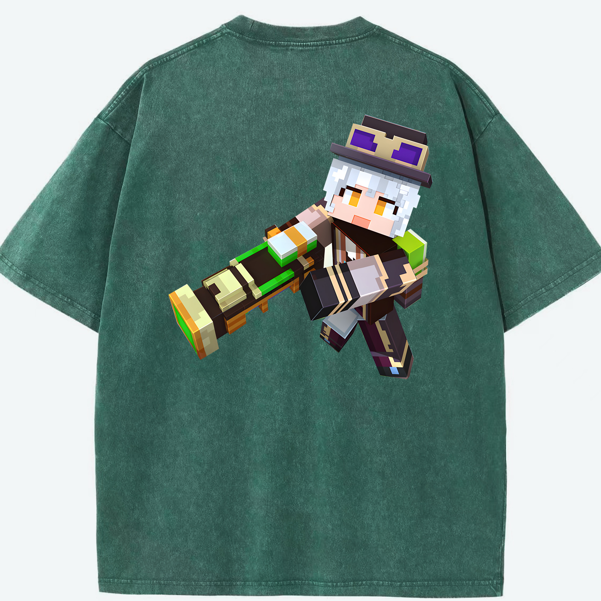 （画像用） マインクラフト ブロックの世界 Minecraft MC Block world 綿100% ヴィンテージ風 半袖Tシャツ（背面プリント）